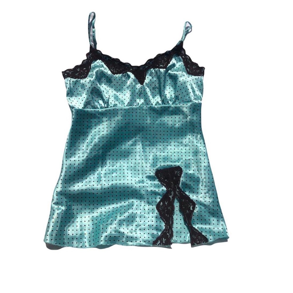 Turquoise and brown polka dot tank top, y2k, size medium, brand self esteem